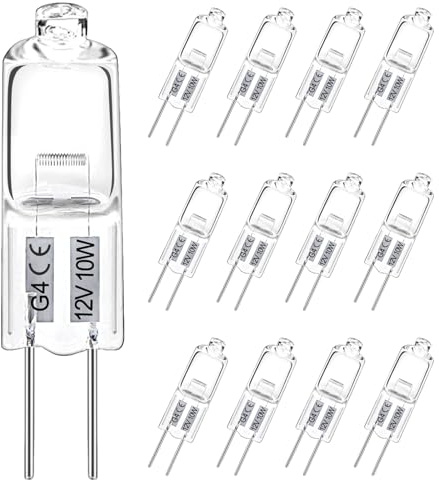LedWekei Ampoules halogènes G4, ampoule 12 V 10 W, ampoule à capsule transparente à 2 broches, ampoules blanc chaud 2700 K à intensité variable (paquet de 12)