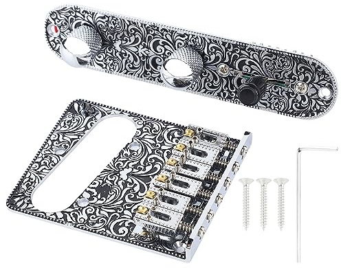 Engraved Bridge Control Plate Set, Engraved Electric Guitar Bridge Volume Control Plate Set Guitar Bridge Control Plate Kit for TL with Tele Telecaster Style Electric Guitar