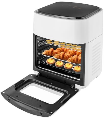 Friggitrice ad aria calda da 15 l, 1400 W, con tecnologia Rapid Air, protezione sicura, tempo di cottura regolabile e temperatura per casa, ristoranti, scuole, caffetterie (bianco)