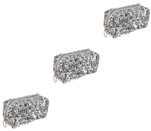 DOITOOL 3stücke Glitzer Kosmetiktasche Praktische Tragbare Make-up Aufbewahrungstasche Für Reisen Große Kapazität Silberne Pailletten Vielseitig Einsetzbar Für Damen Und Mädchen