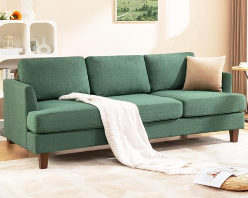 Busaurus 3 Seater Sofa Couch with Deep Seats, 89 Mid Century Modern Upholstered Sofa with Armrests, Comfy Couches for Living Room, Bedroom, Apartment and Office (Green)