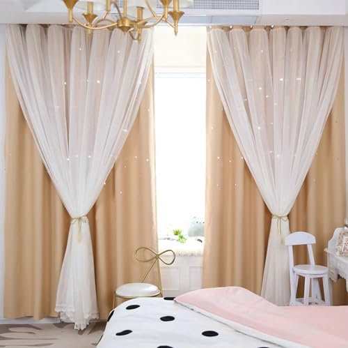 Whoiy Jugendzimmer Vorhänge Beige Einfarbig mit Ösen 214 cm Lang, Verdunkelung Gardiene Vorhang Polyester Verdunklungsgardine für Schlafzimmer Wohnzimmer, 214x86 cm