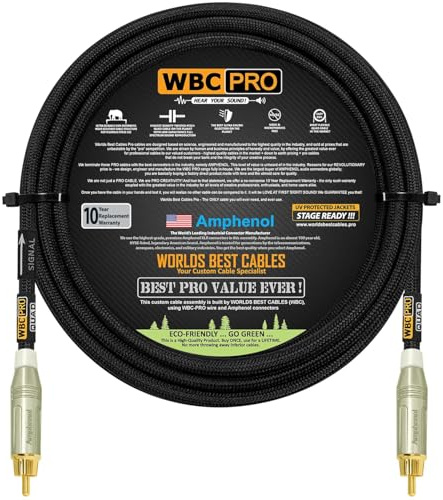 15 Foot - WBC-PRO-Quad Ultra-Silent, Ultra-Flexible, Star-Quad Center-Channel, Subwoofer Cable with Amphenol ACPR-SWH Die-Cast, Gold Plated RCA Connectors & Black Tweed Jacket – Directional Design