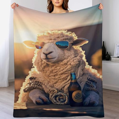 PAZZK Couverture Luxe Motif Alpaga Impression 3D Couverture Légère en Polaire De Flannel Linge De Lit Couvre-lit Couverture De Canapé（140×180cm）