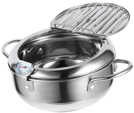 Garneck Non-stick Deep Fryer Wok Lid Tempura Pot Frying Pan Chip Fryer Portable Nonstick Frying Pan