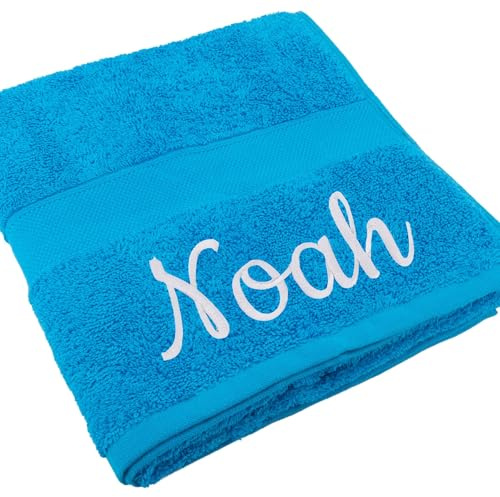 Deitert Handtuch Juist mit Namen oder Wunschtext Bestickt, personalisiertes Duschtuch, individuelles Badetuch, 100% Baumwolle, 50 x 100 cm hellblau