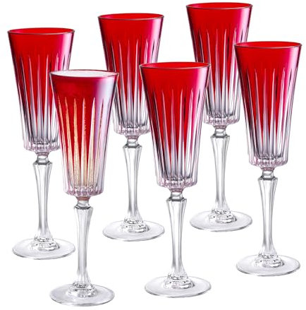 Barski Copas de champán de colores, color rubí (rojo), copa de champán tostada, flautas de boda o aniversario, juego de 6, vasos de colores listos para regalo, rubí, 7 onzas, fabricados en Europa