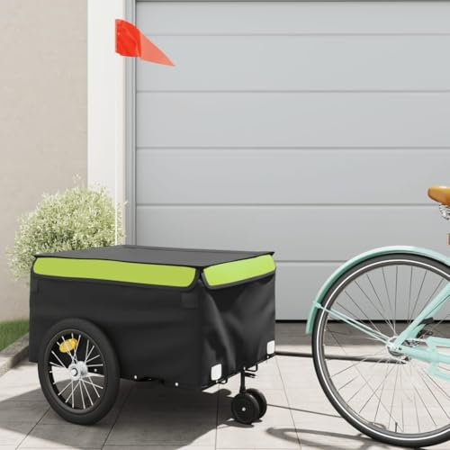 Willood Fahrradanhänger Lastenanhänger Fahrrad Transportanhänger Anhänger Schwarz und Grün 45 kg Eisen 62.5 x 124 x 52 cm