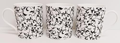 Rainbow Decors Venetian White Mugs Set of 6 Bone China Large Balmoral 14fl oz 400 ml Swirl & Leaves Cups Hand Decorated in UK