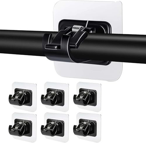 XQEUMC 6 Pezzi Ganci per Tende Senza Bucare,Staffa Autoadesiva per Asta Tende Ganci per Aste di Fissaggio per Tende O Portasciugamani Sospesi（Nero）