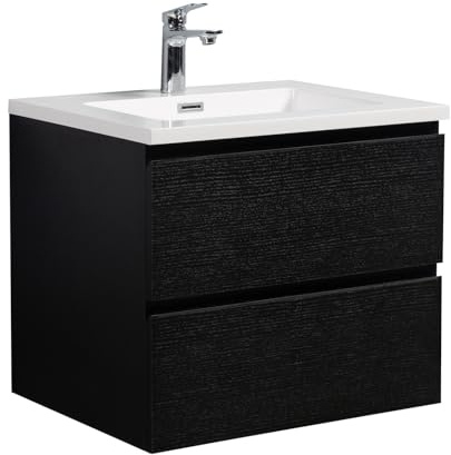 Badplaats B.V. Badezimmer Badmöbel-Set Angela 60cm - Schwarz Holz - Unterschrank Schrank Waschbecken Waschtisch