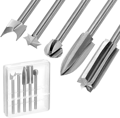 QWORK® 5 tlg. Holz Fräser Set für Rotationswerkzeug, 3mm*8mm, Schnellstahl Holzschnitzwerkzeuge für DIY Holz Gravieren Schnitzen Bohren Mikro-Skulptur