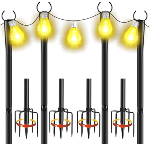 Cymuber 4 Pack 10Ft String Light Poles, Metal Poles with Fork for Outside Lights,Outdoor Metal Light Stand with Fence Brackets Hanging Lights for Garden Patio Wedding Backyard