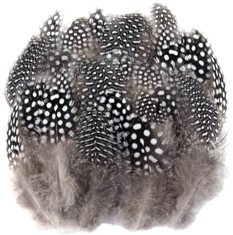 Xmart 100 stück Federn zum Basteln Perlhuhnfedern Bastelfedern Federn Braun Natürliche Gesprenkelte 4-10 cm für DIY Ohrring Hochzeit Traumfänger Kopfschmucksfedern Wachteleier Deko