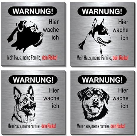 Warnung-Hunde-Hier wache ich-190 x 190 x 3 mm-Aluminium Edelstahloptik silber mattgebürstet-Hund-Hinweisschild-Warnschild-Ohne, oder mit Löcher (1915-15 Cane Corso, mit 2 Löcher mittig)