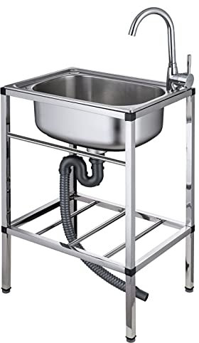 Lavello da esterno autoportante Lavello da cucina per ristorante in acciaio inossidabile, lavello da cucina a una vasca in acciaio inossidabile 304, lavello da esterno, lavello lavamani con