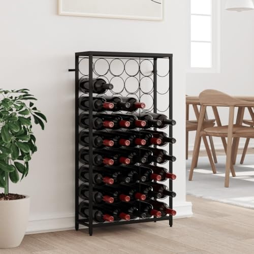 Porte-bouteilles de vin moderne noir pour 45 bouteilles – 54 x 18 x 100 cm – Présentoir élégant en fer – Solution de stockage de vin classique pour la maison et la cave