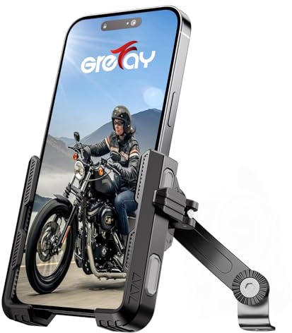 Grefay Soporte Móvil Moto [1S Liberación Rápida] Universal Soporte Para Teléfono Moto De Espejo Retrovisor Con Rotación 360 Grados Para Smartphone De 4.5 A 7 Pulgadas | Cierre rápido en 1 segundo, función giratoria de 360°, antivibración, uso universal