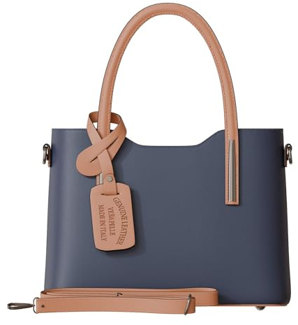 KMISSO Damen Handtasche Echtleder Made in Italy – elegante italienische Leder Schultertasche mit Henkel & abnehmbarem Schulterriemen – strukturierte Umhängetasche für Alltag, Büro & Freizeit