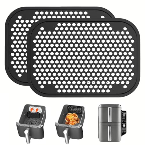 Enreluya Accessori per Friggitrice Paraspruzzi (2 Pezzi), 13 * 9,2cm riutilizzabili Silicone friggitrice ad Aria Calda Accessori Airfryer Accessori, Silicio Paraschizzi per Ninja Accessorio, Nero