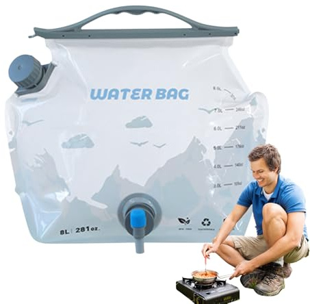 Buerfu Wasserbeutel Auslaufsicherer Behälter mit Zapfhahn | 8 Liter Camping Wasseraufbewahrungsbeutel Für Wandern Outdoor Vorbereitung Rucksacktouren Reiten Picknick Roadtrips Partys