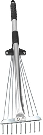 CLISPEED Rastrello per Foglie da Giardino in Metallo 9 Denti Manico Antiscivolo in Lega di Alluminio Retrattile per Pulizia Prato e Cortile Resistente Agli Agenti Atmosferici