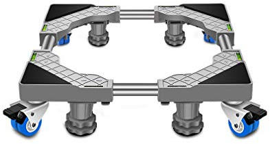 Adjustable Mobile Washing Machine Base with 4 Wheels Multi-Functional Trolley for Washers Dryers & Refrigerators Anti-Vibration Design Length/Width 45-65cm Grey