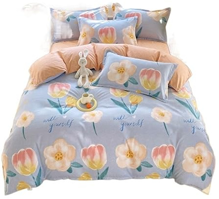 JYHHGDS Set di piumoni Queen, Set di Lenzuola in Fresco Cotone, Set di Quattro Pezzi, Biancheria da Letto, Biancheria da Letto Completa e Morbida (Altezza, Letto da 2 m)
