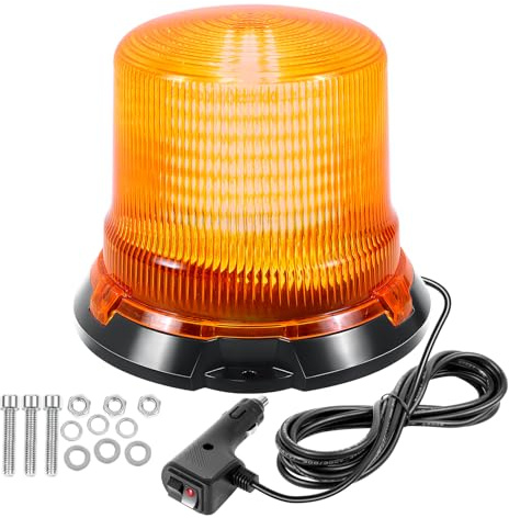 YOJZMA 5,5 pouces Lampe Stroboscopique d'Urgence, Ambre Feu signalisation | Base magnétique robuste, câble 2,7 m, 90LED, couverture à 360°, prise allume-cigare, 12-24V, IP66, pour camions et bus
