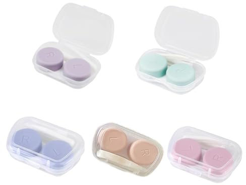 SARAHLOUISEJENKINSLTD Lot de 5 étuis pour lentilles de contact - Étui portable pour lentilles de contact - Pour les voyages - Pour les yeux gauche et droit - Avec boîte de rangement