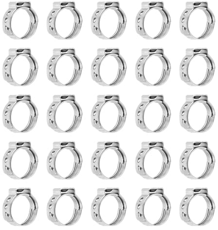 sourcing map 25Pcs 12.8-15.2mm Single Ear Hose Clamps 304 Stainless Steel Polished Stepless Hose Clamp for Automobile Pipe Connections Home Appliance Wiring and Pipes, Silver