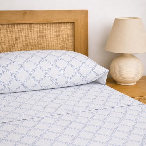 TRAMAS+ Sabanas 180x190 / 200cm 100% algodón Suave, Juego de sábanas 4 Piezas, Sabana Bajera Ajustable, Encimera, 2 Fundas de Almohada 110x45cm, Certificado Oeko Tex - Cama 180, Picota Indigo