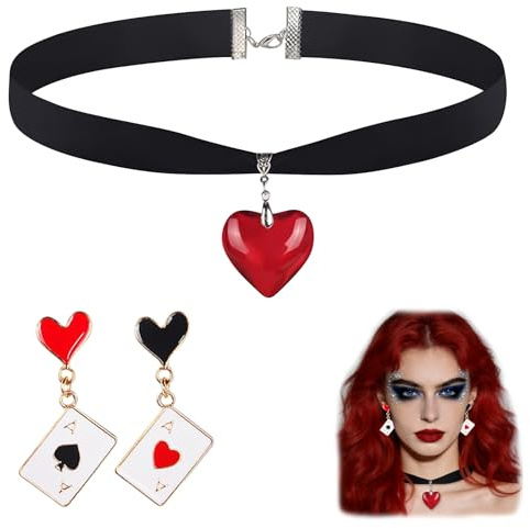 EKKONG Halsband Damen Schmuck Spielkarten Ohrringe Poker Ohrringe Damen, Kropfbänder in Bijouterie für Halloween Karneval Partygeschenke