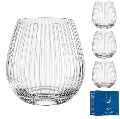 Imourari 450ml geriffelte Weingläser ohne Stiel, 4er Set | mundgeblasenes bleifreies Kristallglas, spülmaschinenfest, für Rotwein & Weißwein, für Outdoor, Party & Alltagsnutzung