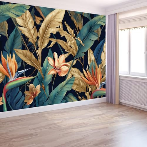 Generico Carta Da Parati Esotico Per Soggiorno, Tropicale Fiori Foglie Uccelli Fotomurali Tessuto Non Tessuto 200 X 140 Cm Poster Fotografici Da Parete Multicolore - Facili Da Installare