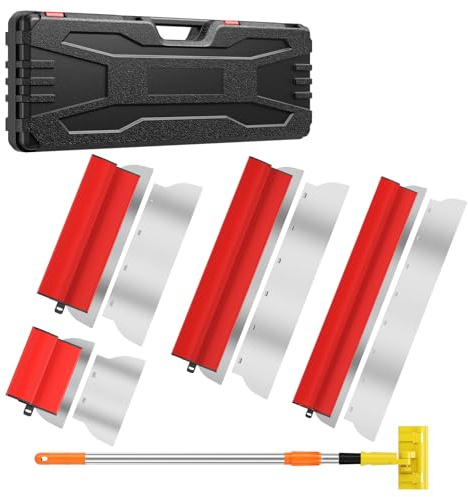 Yigowyigo 4 teiliges Flächenspachtel, Spachtel Set, Spachtel Werkzeug (25/40/60/80cm) Und 1.27 M Teleskopstange, Multifunktionales Glättungsspatel Kit