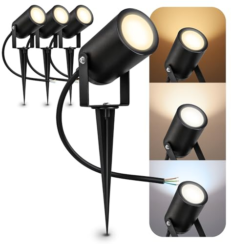 SSC-LUXon KALOA Gartenstrahler 4er Set Erdspieß GU10 3W 3 Lichtfarben | Vier schwenkbare Erdspießstrahler - warm / neutral / kalt, für Beete, Bäume & Wege, Boden- oder Wandmontage, inkl. GU10 LED