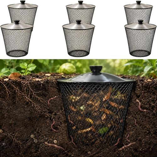 Sedtonmu 10L Unterirdisch Wurmkomposter Metall mit Deckel,4/6/8 Stück Küchen&Gartenabfälle Beetkomposter aus Metallgitterkörbe für Hochbeet, Garten, Hof und Außenbereich,Silber,6 Set