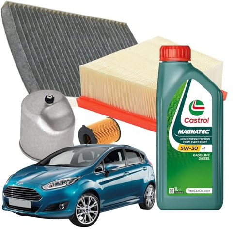 Ricambi auto SMC: Kit Tagliando 4 filtri + 4 litri olio motore Castrol Magnatec 5w30 A5 per Ford Fiesta VI 1.6 Tdci 75 cv - Filtro Aria, Olio, Carburante e Abitacolo al carbone attivo