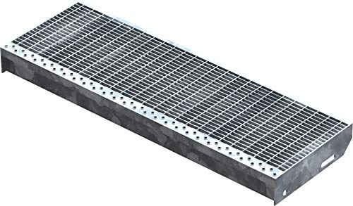 Fenau – 800 x 270 mm - Gitterrost-Stufe (R11) XSL, MW: 30/10 mm, verzinkt, Stahl-Treppenstufe nach DIN-Norm, Fluchttreppen geeignet, Anti-Rutsch-Wirkung