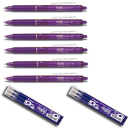 Pilot Frixion Clicker Feiner Tintenroller | versenkbare Spitze | Strichstärke 0,7 mm (medium) (Violett, 6er Pack | incl. 6 Minen)