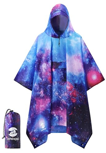 SaphiRose Extra Thick Hooded Rain Poncho Double Layer Waterproof Raincoat Jacket for Men Women Adults