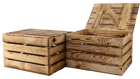 2 kleine geflammte braune Holztruhen 49cm x 36cm x 29cm Wäschetruhe Truhe Kiste Holzkiste (2er Set)
