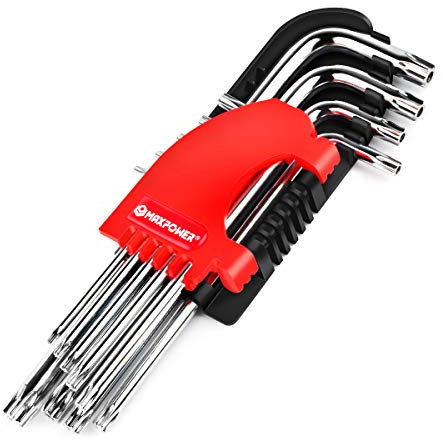 MAXPOWER Torx Schlüssel Set, 9tlg. Lang Torx Winkelschlüssel Satz T10-T50 für Innen-TORX-Schrauben, aus Cr-V-Stahl, Pack mit Kunststoffclip