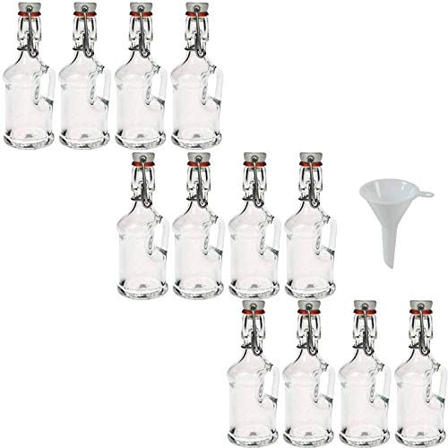 12 pz Bottigliette di Vetro Trasparente con Chiusura ermetica Bottiglie con Tappo colorato 360 h. 20 cm | Perfette per Olio, Grappa o per servire Acqua, succhi, Vino Decorative bomboniere