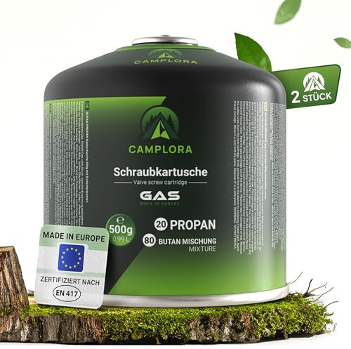 CAMPLORA 2x 500g Gaskartuschen mit Schraubventil, Propangas & Butangas, Schraubkartusche gaskartusche mit Gewinde für Campingkocher und Grill EN417 gaskartuschen schraubventil gasflasche gas kartusche