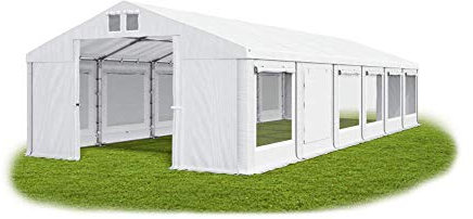Das Company Partyzelt 8x12m Lagerzelt Universalzelt Moskitonetz wasserdicht weiß Zelt 560g/m² PVC Plane ganzjährig Gartenzelt Winter ISDM - Zeltgarage, Pavillon, Zeltgarage Winterfest - Winterzelt