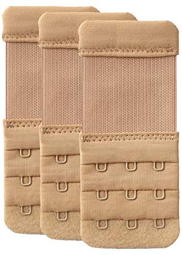 YARBAR Bra Extender 3 Hook Elastic Bra Strap Extension Band Soft Comfortable Pack of 3 (Beige, 3 Hook 1/2 inch spacing)