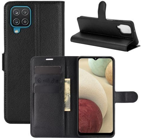 | Samsung Galaxy A12 Phone Cover Case, Cell Phone Case Wallet Case Protective Case with Magnetic Closure/Card Slots for Samsung Galaxy A12 SM-A125F, Mobile Phone Case Black