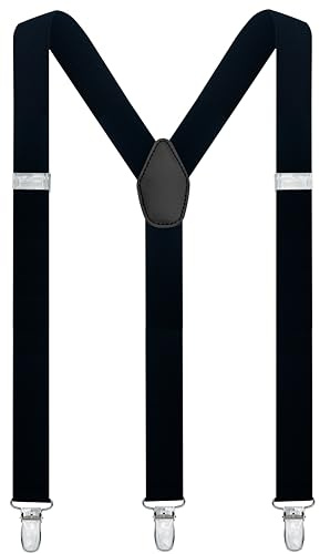 Dibi Black Suspenders for Men Y-Back 1 Inch Heavy Duty Mens Suspenders with Strong Clips, Men's Adjustable Suspender for Dress Pants Jeans Tuxedo Wedding Prom Formal Work Elastic